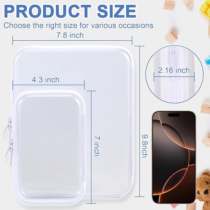 Clear Hard Shell Zipper Case Clear Zipper Pouches, Travel Toiletry Bag & Waterproof Makeup Organizer, Diaper bag, Plastic Pouch for Office Home Storage, White 3 Pack, LSS