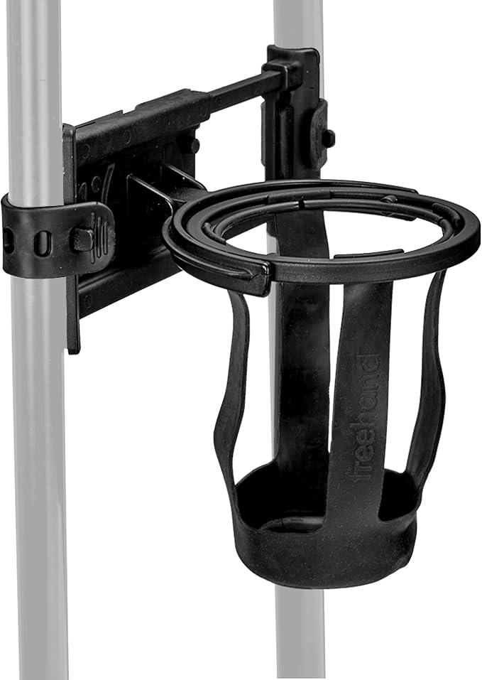 Freehand Luggage Cup Holder – Self Leveling Hands Free Drink Caddy – Fits Roll On Suitcase Handles - Holds 8 – 24 Ounce Coffee Cups or Up to 1 Liter Water Bottles Black