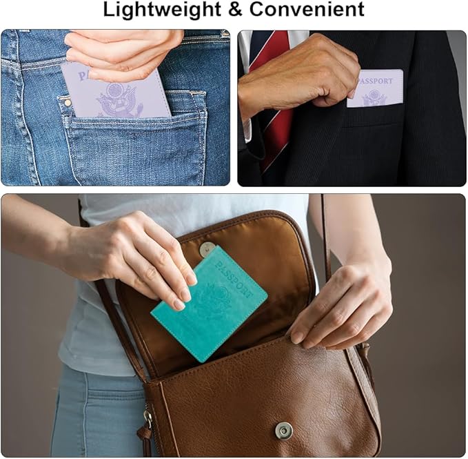 Passport Holder, Passport Cover, Passport Holder for Women, 2 Pack Travel Passport Wallet, Leather Passport Case, Passport Protector International Travel Must Haves, Light Purple+Lake Blue