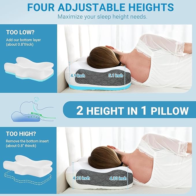 Elviros Cervical Neck Pillow for Neck Pain Relief, CPAP Pillow for Side, Back & Stomach Sleepers, Ergonomic Orthopedic Pillow for CPAP Users to Reduce Air Leaks and Mask Pressure, Dark Grey