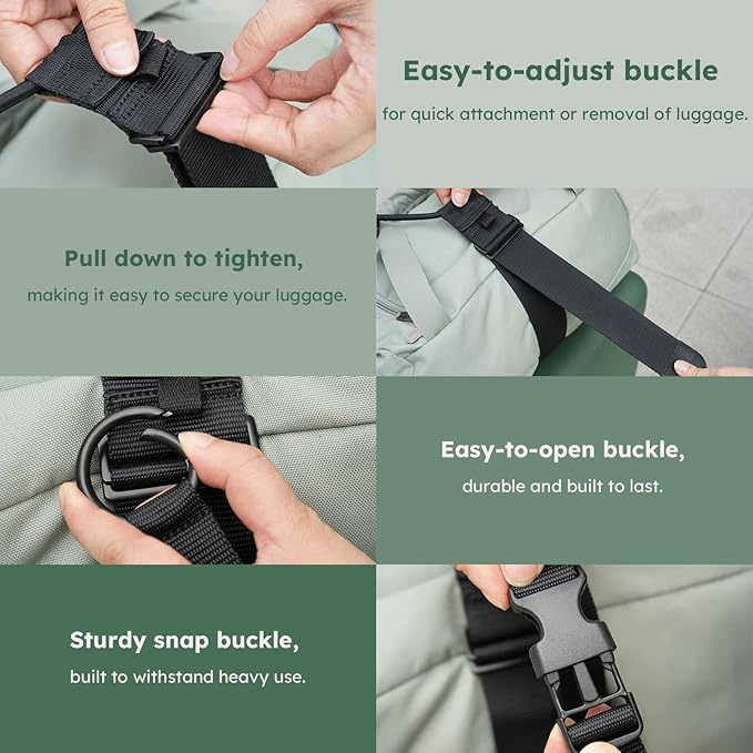 2-in-1 Luggage Straps for Suitcase with Jacket Gripper, Elastic Bungee Straps for Securing & Stacking, Easy to Carry Your Extra Bags, Connect Two Suitcases for Travel & Outdoor Use, Black
