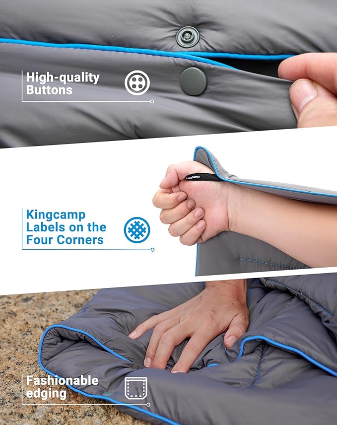 KingCamp Ultralight Camping Blanket, Packable Down Alternative Puffy Wearable Blankets Weatherproof Warm Package Quilt with Snap Buttons for Outdoor Hiking Travel Picnic Stadium (69" x 53", Charcoal)