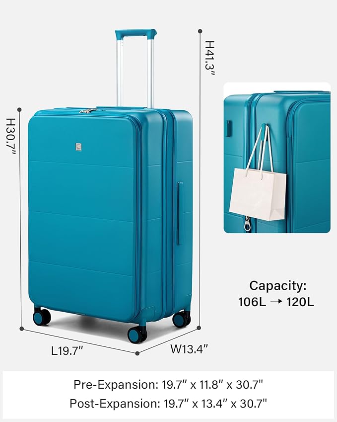 Hanke Hardside Expandable Large Checked Luggage, 28 Inch Top Opening Trunk Luggages with Spinner Wheels, All-PC Hard Shell Suitcase, Lightweight TSA Approved (Caribbean Blue, 120L)