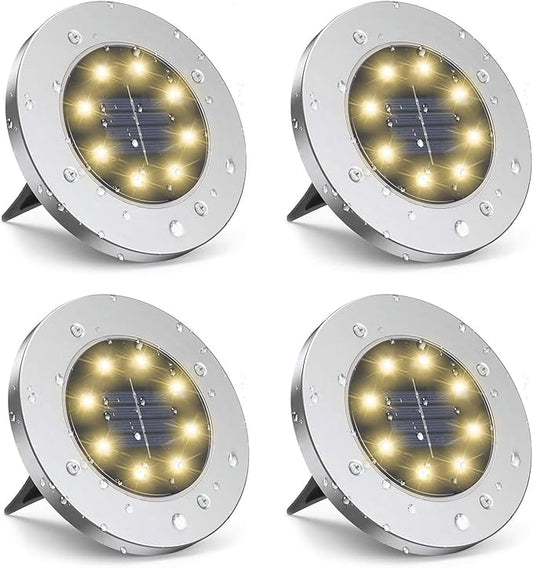 ZGWJ Solar Ground Lights, 8LED Waterproof, Warm White, 4 Pack | Upgraded Outdoor Garden Waterproof Bright in-Ground Lighting, Landscape Lighting for Pathway,Yard,Deck,Lawn,Patio,Walkway
