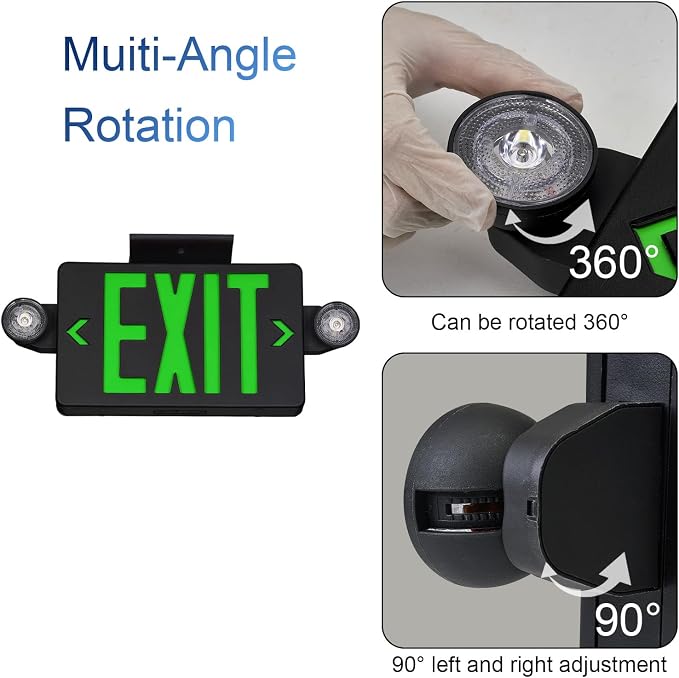 GZRUIYANG Black Housing Exit Sign with Emergency Lights Green, LED Emergency Exit Light with Battery Backup, UL 924 Certified, AC 120/277V, Commercial Emergency Lights Combo for Business - 1 Pack