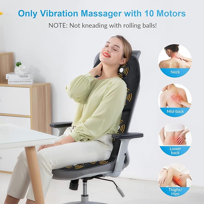 COMFIER Back Massager with Heat, App Control Vibration Massage Seat Cushion, 10 Motors & 3 Heat Levels Chair Massager Pad, Home Office Use