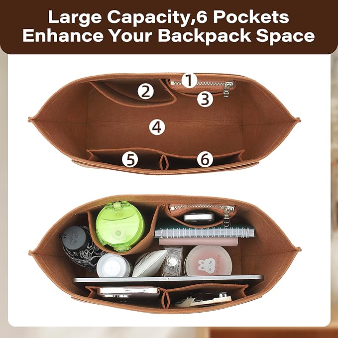 Fit Longchamp Organizer Insert, for Long Champ Le Pliage M Bag Handbag Women, with Cup Holder, Medium/Gold Brown