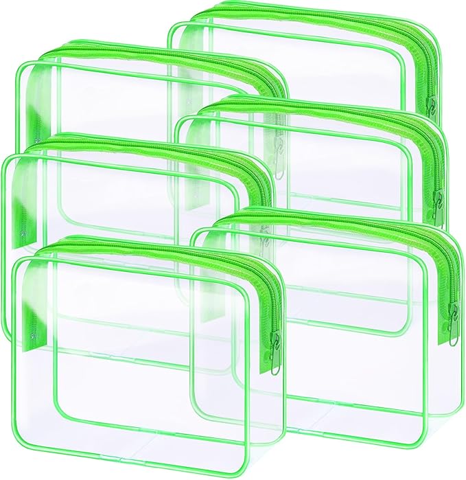 6 Pieces Clear Makeup Bags Bulk TSA Approved Toiletry Bag for Travel PVC Waterproof Clear Cosmetic Pouch with Zipper for Men and Women Carry-on Travel Essentials (Green)
