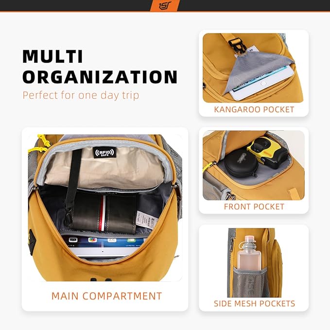 SKYSPER Sling Bag RFID Crossbody Sling Backpack Cross Body Shoulder Bag Travel Hiking Daypack for Women Men(Apricot)
