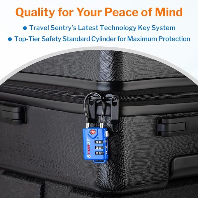 Bright Colors, TSA Approved Luggage Locks 4 Pack, Re-settable Combination with Alloy Body, Blue 4 Locks.