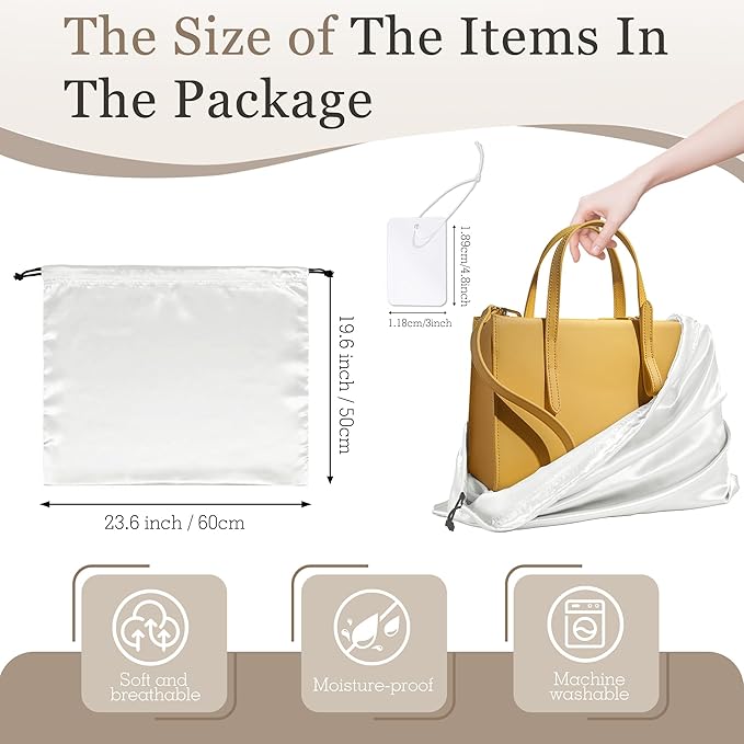 Vonty 3 Pack Silky Dust Bags for Shoes and Purses, Satin Drawstring Bag for HandBags Boots - White Shoe Bag Silk Dust Cover Bag Protector Travel Storage Pouch(23.6 x 19.6 In)