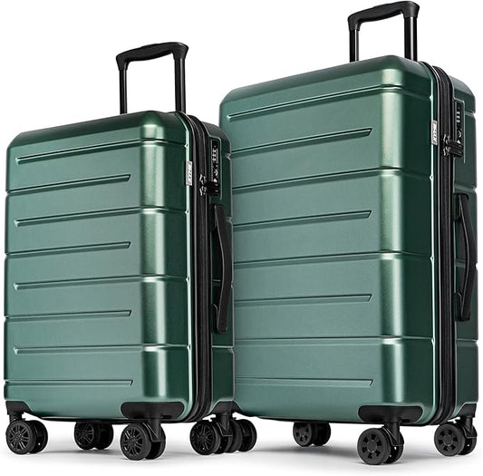 KYME Luggage Sets 2 Piece Suitcase Set Hardshell 20 inch/24 inch Luggage with Spinner Wheels Hardside PC+ABS Checked Large Suitcase with TSA Lock for Women Men Green