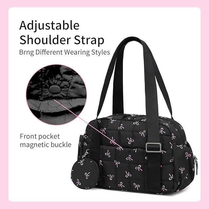 CAMTOP Mini Gym Bag for Women, Small Gym Tote Bag Puffy Quilted Sports Duffel Bag with Wet Compartment and Coin Purse Duffel Bags Dance Yoga Workout Bag for Gifts