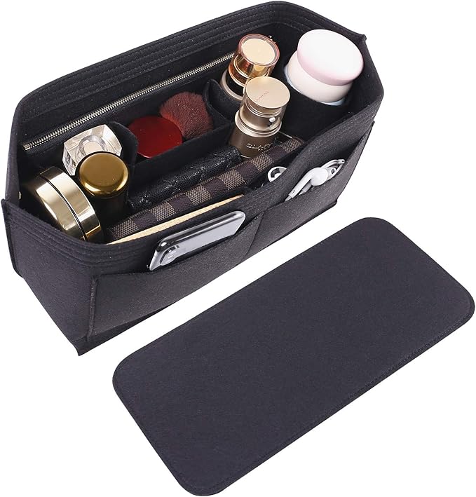 Doxo Purse Organizer Insert, Felt Bag Insert Tote Shaper Fit LV Speedy 30, Neverfull PM & Base Shaper 2pc Set (Medium-Black-Combination)