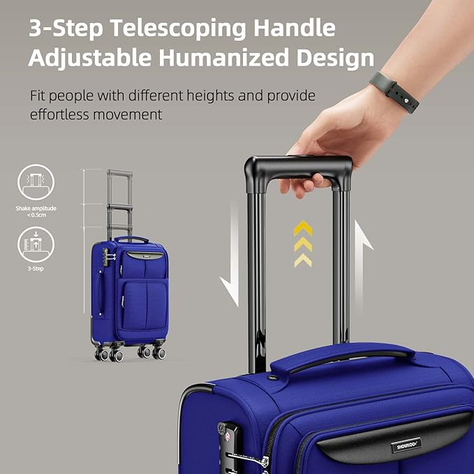SHOWKOO Luggage Sets 3 Piece Softside Expandable Lightweight Durable Suitcase Sets Double Spinner Wheels TSA Lock Royal Blue (20in/24in/28in)