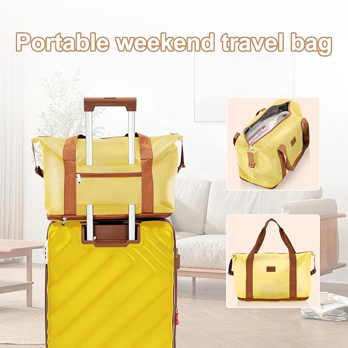 6 piece Luggage Set Expandable Suitcase 22x14x9 Airline Approved Carry on, ABS Hard Case Suitcases with Spinner Wheels, TSA Lock, (Yellow)