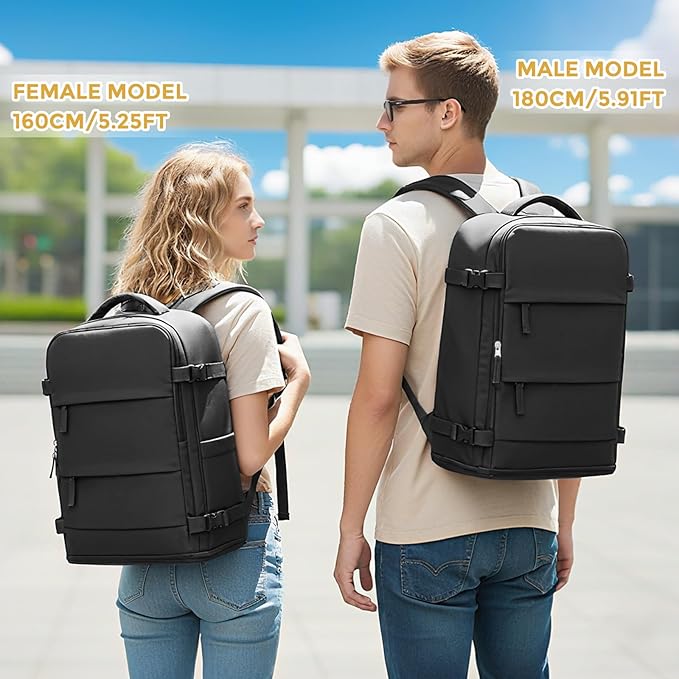 coowoz Travel Backpack For Women Men,Carry On Backpack,Hiking Backpack Waterproof Outdoor Sports Rucksack Casual Daypack Travel Essentials(Black) 25L