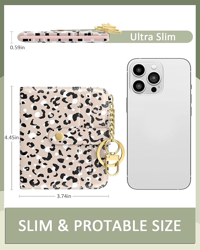 Aiawoxc Womens Wallet, RFID Small Wallets for Women, Slim Compact Credit Card Holder, Cute Leather Bifold Ladies Purse with Zipper Coin Pocket and ID Window, Beige Leopard Print