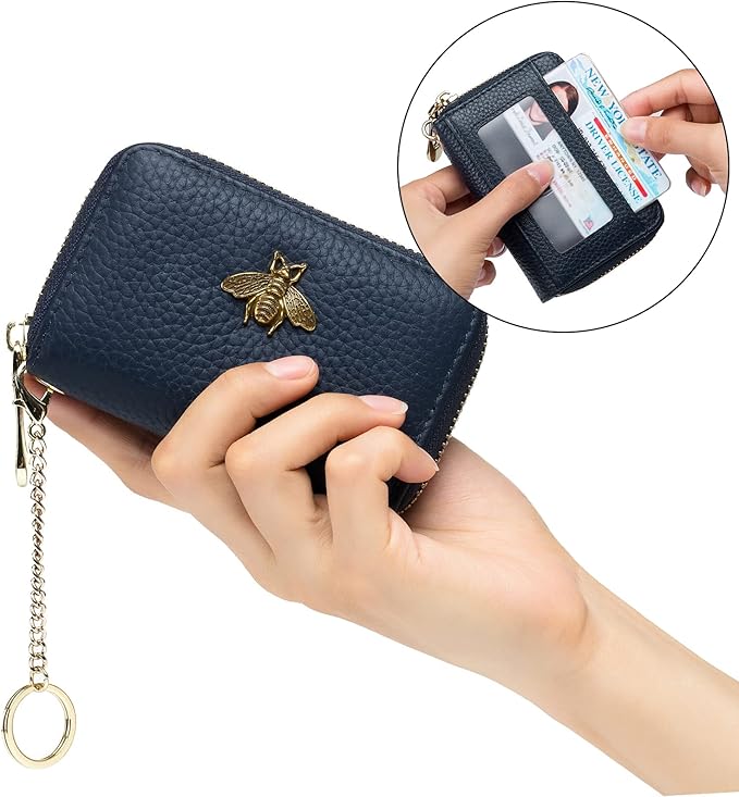 imeetu RFID Credit Card Holder, Small Leather Zipper Card Case Wallet for Women