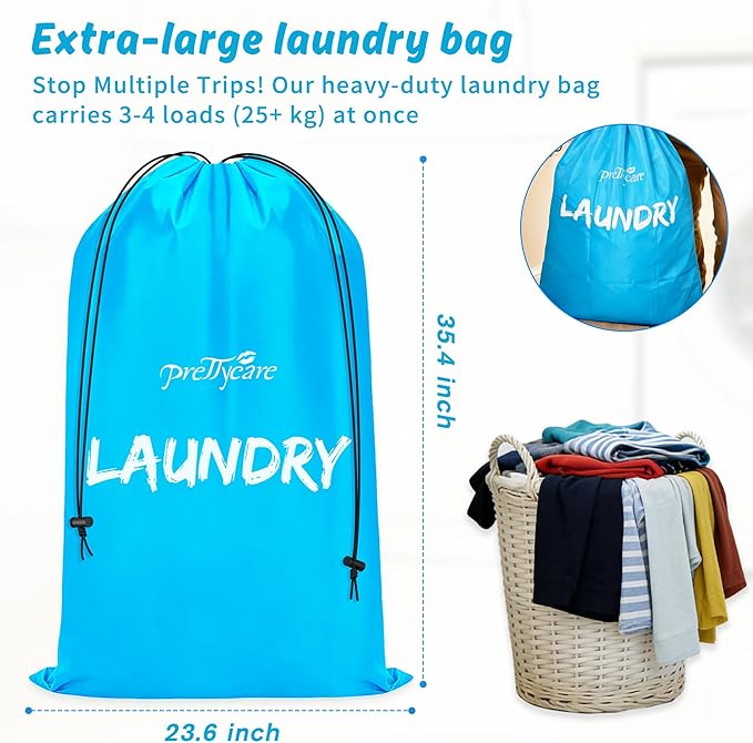 PrettyCare 2 XL (35.5 x 23.6 in) Travel Laundry Bags for Delicates, Washable Dirty Clothes Organizer - Easy to Hold 4 Loads of Laundry, Large Enougha for Laundry Hamper or Basket Travel Essentials