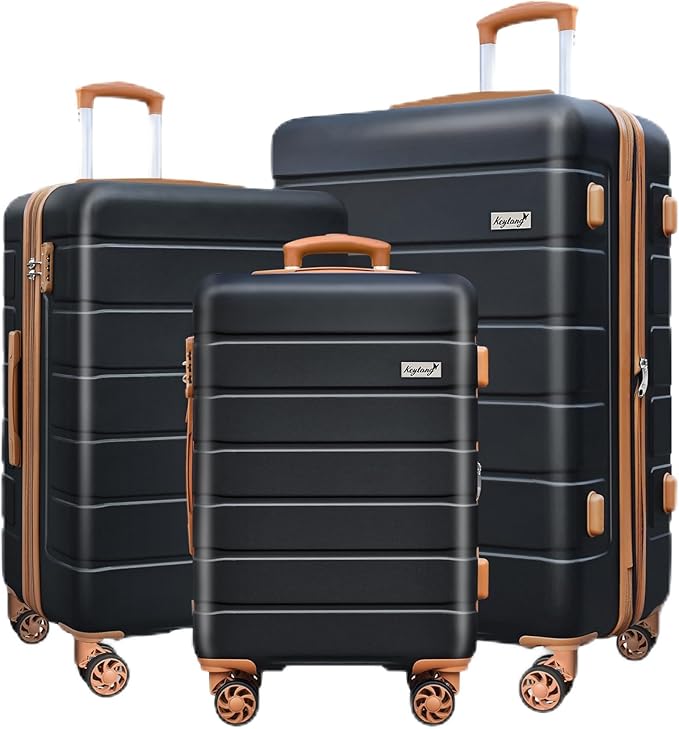 Explorer Lightweight Hardshell 20% Expandable 3-Piece Luggage Set with TSA Lock, Double Spinner Wheels, and Carry-On Suitcase,Black Umber