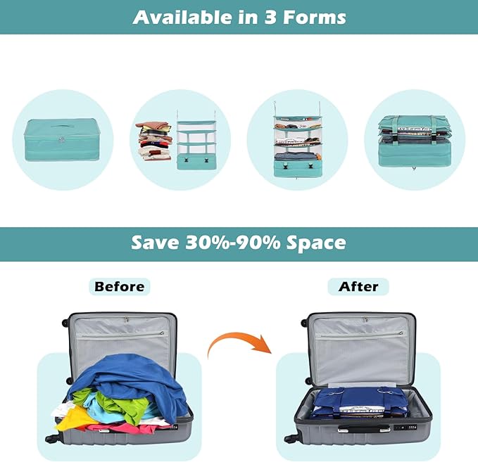 Surblue Hanging Closet Storage Bag Collapsible 3-Shelf Washable Oxford Fabric with 2 Hooks (XL 17.71 * 11.81 * 20in,Aqua Blue)