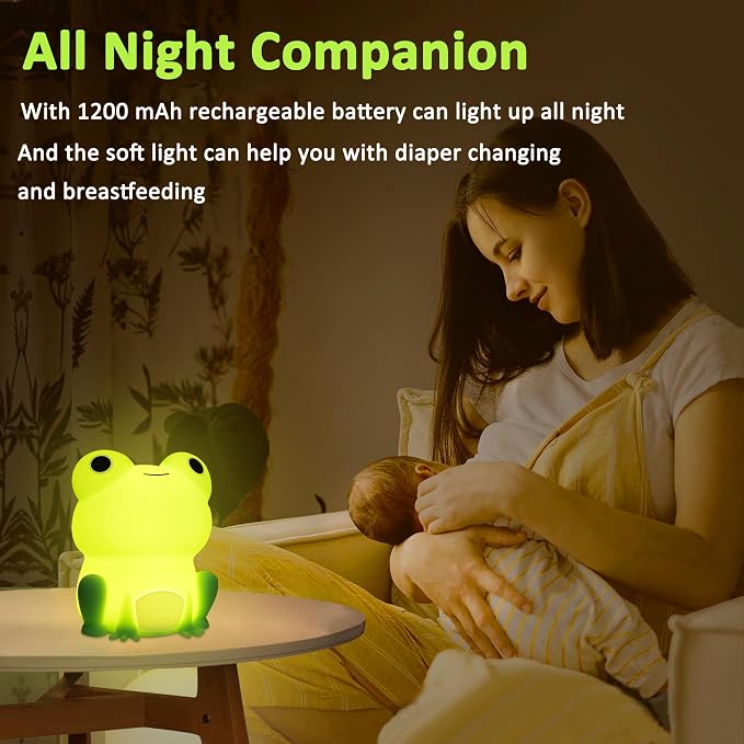 OkiyiD Frog Night Light for Nursery, Rechargeable Dimmable Bedside Lamp with Touch Control(ABS+SIL), Portable Kids Gift for Girls, Boys, Babies