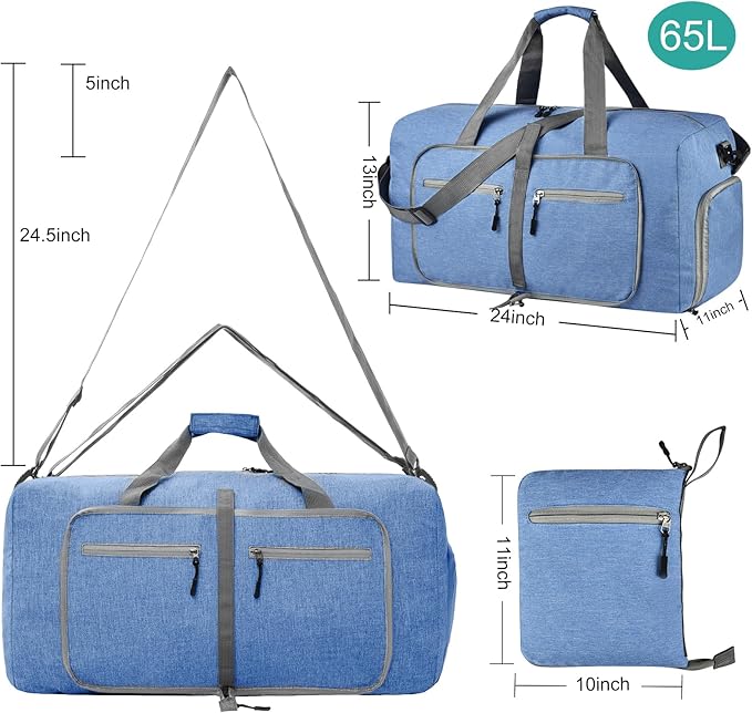 Dimayar 85L Travel Duffle Bag for Men Women - Foldable Duffel Bag with Shoes Compartment - Overnight Bags Waterproof & Tear Resistant(Blue)