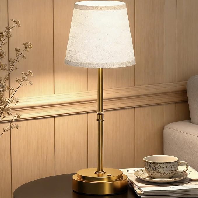 Rechargeable Cordless Table Lamp, Nightstand to End Table,Gold,1 Pack | 6000mAh Battery Operated, 16-Inch Antique Brass Aesthetic, For Kitchen Counter, Bathroom Vanity and Dining Room