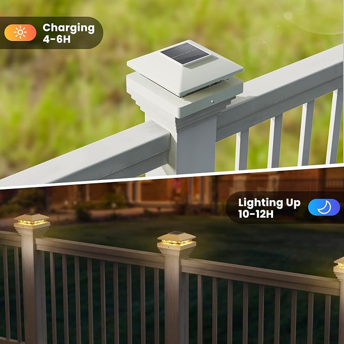 Solar Post Cap Lights Outdoor 8pack, White Waterproof Solar Powered Deck Fence Lights Fit 4x4 Wood/Vinyl Posts, Bright Warm White Solar Fence Cap Decorate Deck, Patio, Porch, Fence