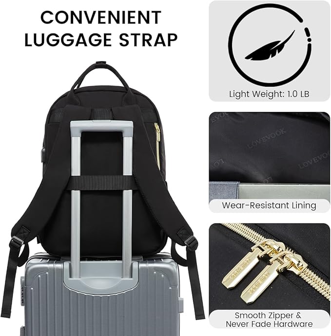 LOVEVOOK Laptop Backpack for Women, Water Resistant Travel Work Backpacks Purse Stylish Business Teacher Nurse Computer Bag with USB Charging Port