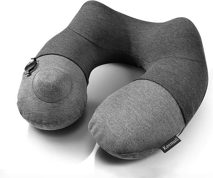 Inflatable Travel Neck Pillow, Airplane Neck Pillow for Long Flight Sleeping,Soft 100% Cotton Travel Pillow for Plane Head Rest, Portable Traveling Essentials