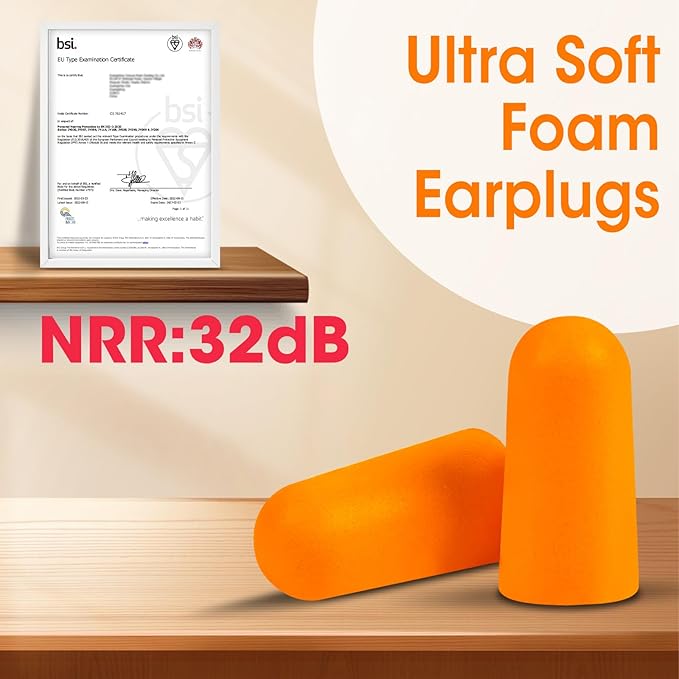 AZEN 300 Pairs Ear Plugs, NRR 32dB Soft Foam Ear Plugs for Sleeping Noise Cancelling, Earplugs for Concerts Shooting Swimming Noise Reduction,Individually Wrapped (Orange)