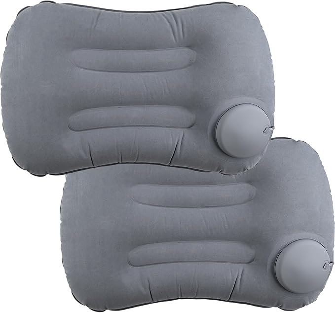 Alovexiong 2 Pack Inflatable Camping Pillow - Ultralight Travel Air Pillows for Neck Lumbar Support, Press-to-Inflate Design, Blow Up Pillow for Camping, Hiking, Backpacking (Grey)