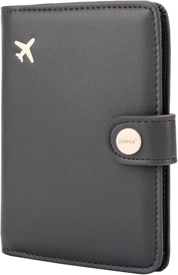 ZOPPEN Passport Holder Women, Passport Cover Travel Wallet Rfid Blocking Passport Wallet Cover Case Travel Essentials Document Organizer, Dark Grey