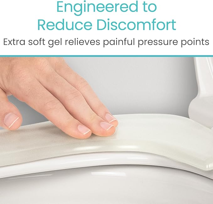 Vive Gel Toilet Seat Cushion Cover - Raised Padded Riser Cushion for Elongated, Standard, and Commode Chairs- Seat Warmer Pressure & Pain Relief Comfort- Adhesive Donut Pad for Elderly, Seniors