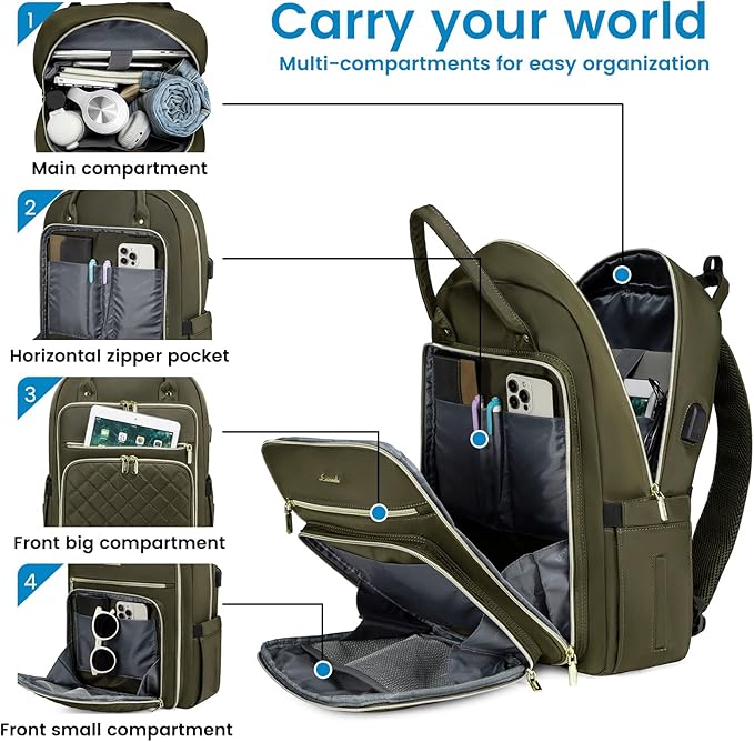 LOVEVOOK Laptop Backpack for Women, Water Resistant Travel Work Backpacks Purse Stylish College Bookbag Business Teacher Nurse Computer Bag with USB Charging Port, Fits 15.6" Laptop