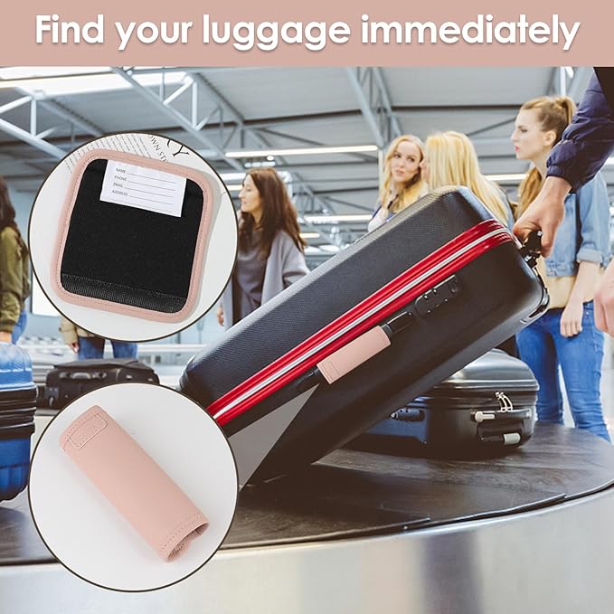 KINIVA Leather Luggage Handle Wrap 4 Pack Set,Luggage Identifiers Tags Markers for Luggage Suitcase,Travel Accessories(pink-4pcs)