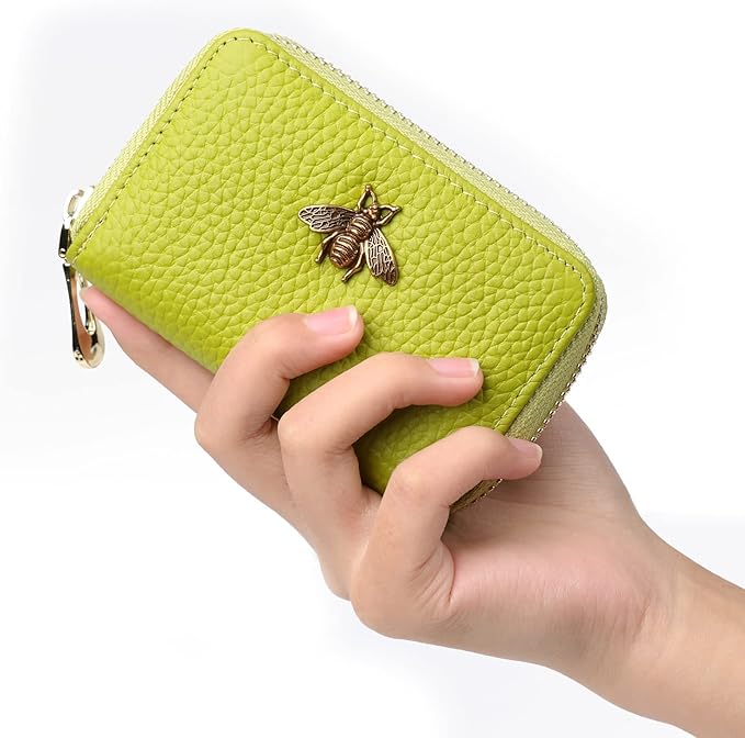 imeetu RFID Credit Card Holder, Small Leather Zipper Card Case Wallet for Women