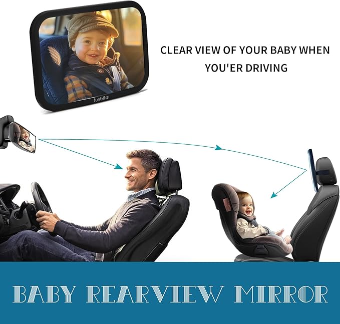 Baby Car Mirror Most Stable Backseat Mirror with Premium Matte Finish,Ultra High Definition PMMA Material, Secure and Shatterproof,Black