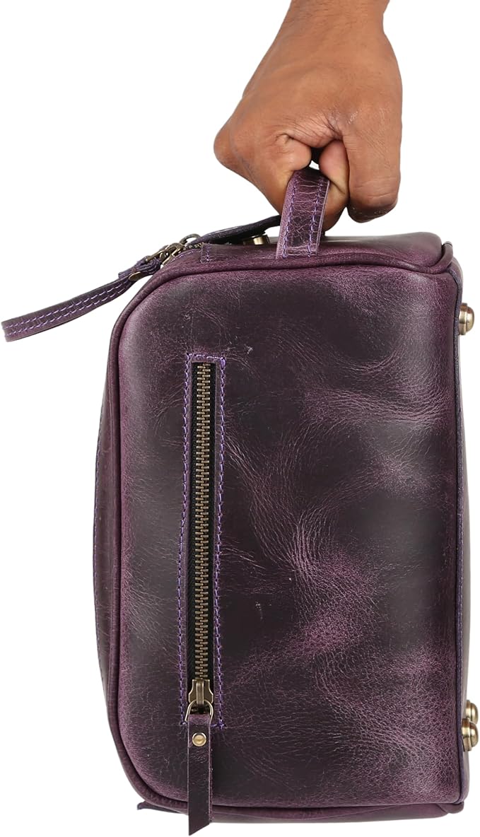 KomalC Travel Toiletry Bag – Premium Leather Dopp Kit for Men & Women with Water-Resistant Lining & Spacious Zippered Organizer