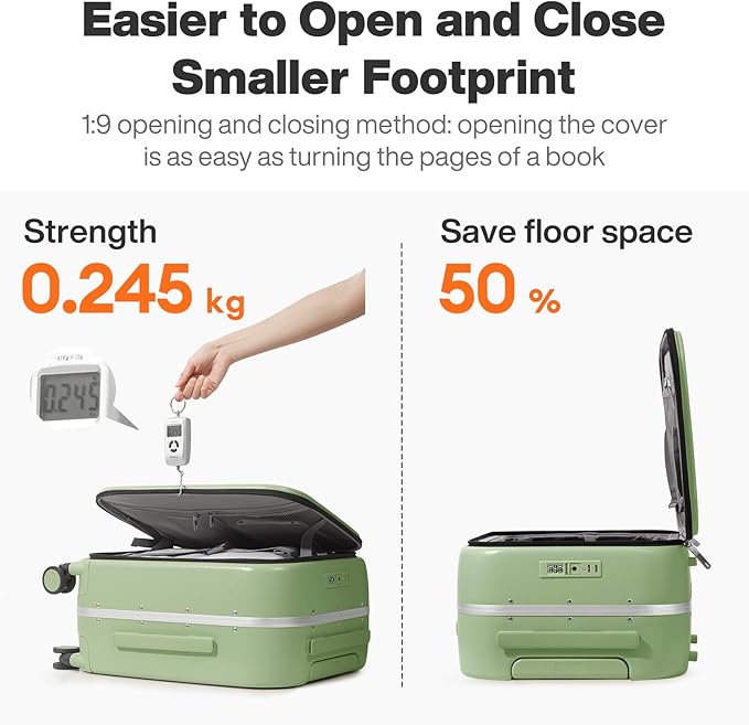 mixi 20 Inch Carry On Luggage 22x14x9 Airline Approved PC Hard Shell Suitcase Top Opening Aluminum Frame Travel Suitcases with Wheels, Avocado Green