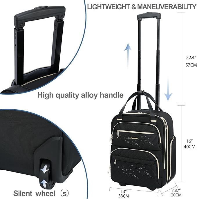 KROSER Carry On Underseat Multi-functional, 16-inch Underseater Lightweight Overnight Suitcase for Men Women, Black/Gold