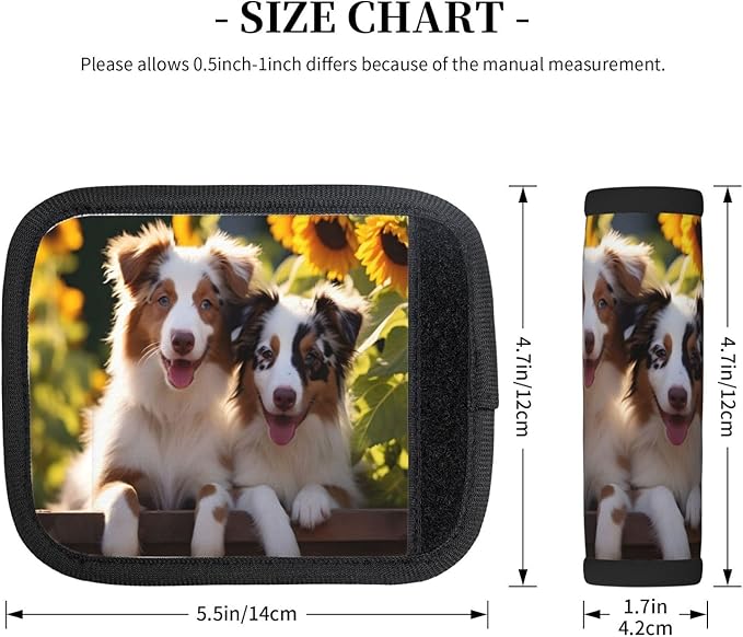 Luggage Handle Wraps Animal Dog Sunflower Luggage Identifiers Soft Neoprene Luggage Handle Wraps For Suitcase Trolley Handle Grip Cover 2 Pack Luggage Tags