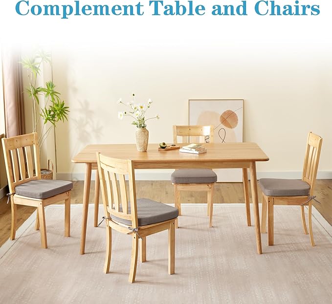 Chair Cushions for Dining Chairs Set of 4, Non Slip Kitchen Chair Pads, 17" x 16" x 2", Indoor Dining Chair Cushions with Ties, D-Shaped Seat Cushions for Kitchen Chairs, Light Brown