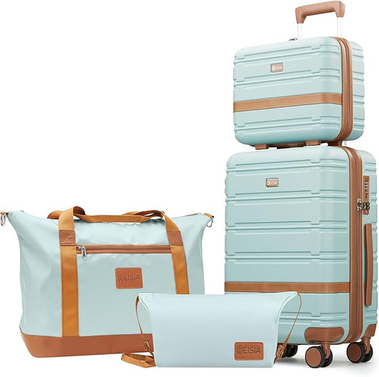 Luggage Sets with spinner wheels, PC+ABS Hard Shell Travel Luggage,Lightweight Carry-on suitcases with TSA Lock,YKK Zippers (Green, 4 Piece Sets(14/20/DB/TB))