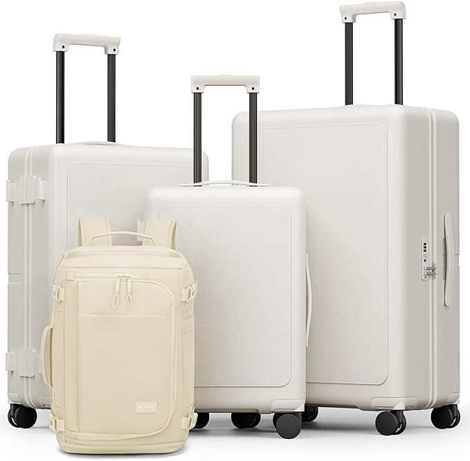 Joyway Luggage Sets 4 Piece with Spinner Wheels, Carry On Luggage 20In with ABS+PC Hardshell, Lightweight Suitcase Set with Travel Backpack and Pressure-resistant Frame, 20/24/28 Inch, White
