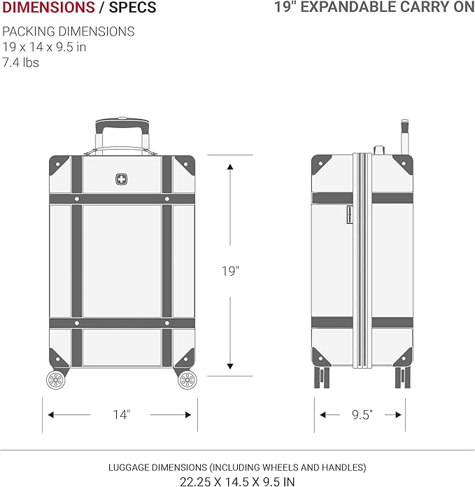 SwissGear 7739 Hardside Luggage Trunk with Spinner Wheels, White, 2-Piece Set (19/26)