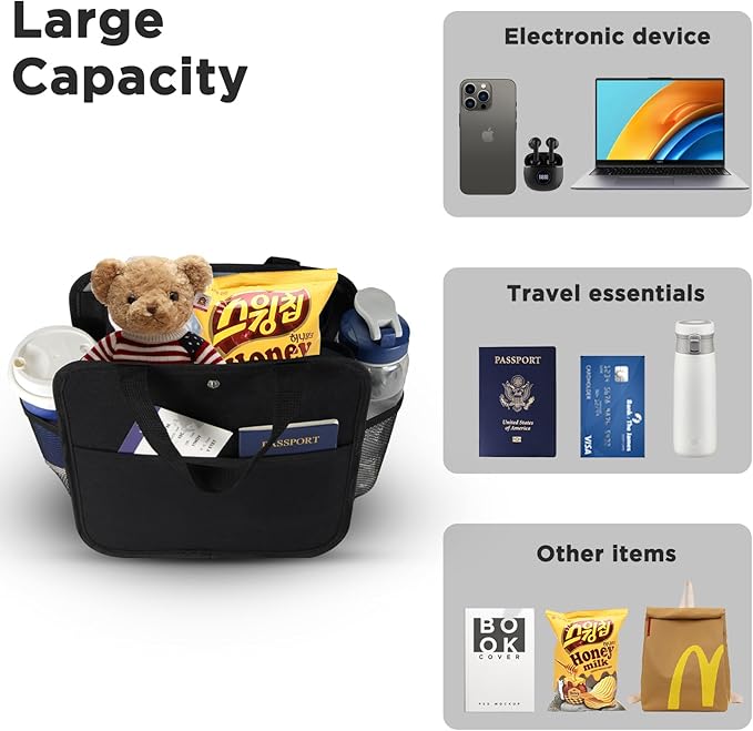 Large Luggage Travel Cup Holder, Oversized Luggage Cup Holder for Suitcase with Big Storage Compartment, Hands-Free Travel Organizer (Black)