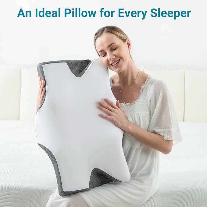 Elviros Cervical Neck Pillow for Sleeping, Memory Foam Pillow for Neck Pain Relief, Side Sleeper Cooling Pillows for Adults, Neck Support with Removable Pillowcase for Back & Stomach Sleepers